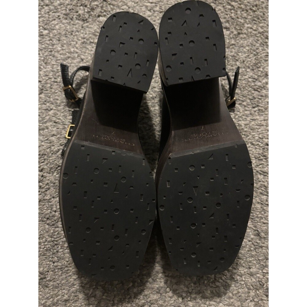 Charlotte Stone Gael Platform Mary Jane Clogs Black Leather Wood Size 7 - Picture 7 of 9